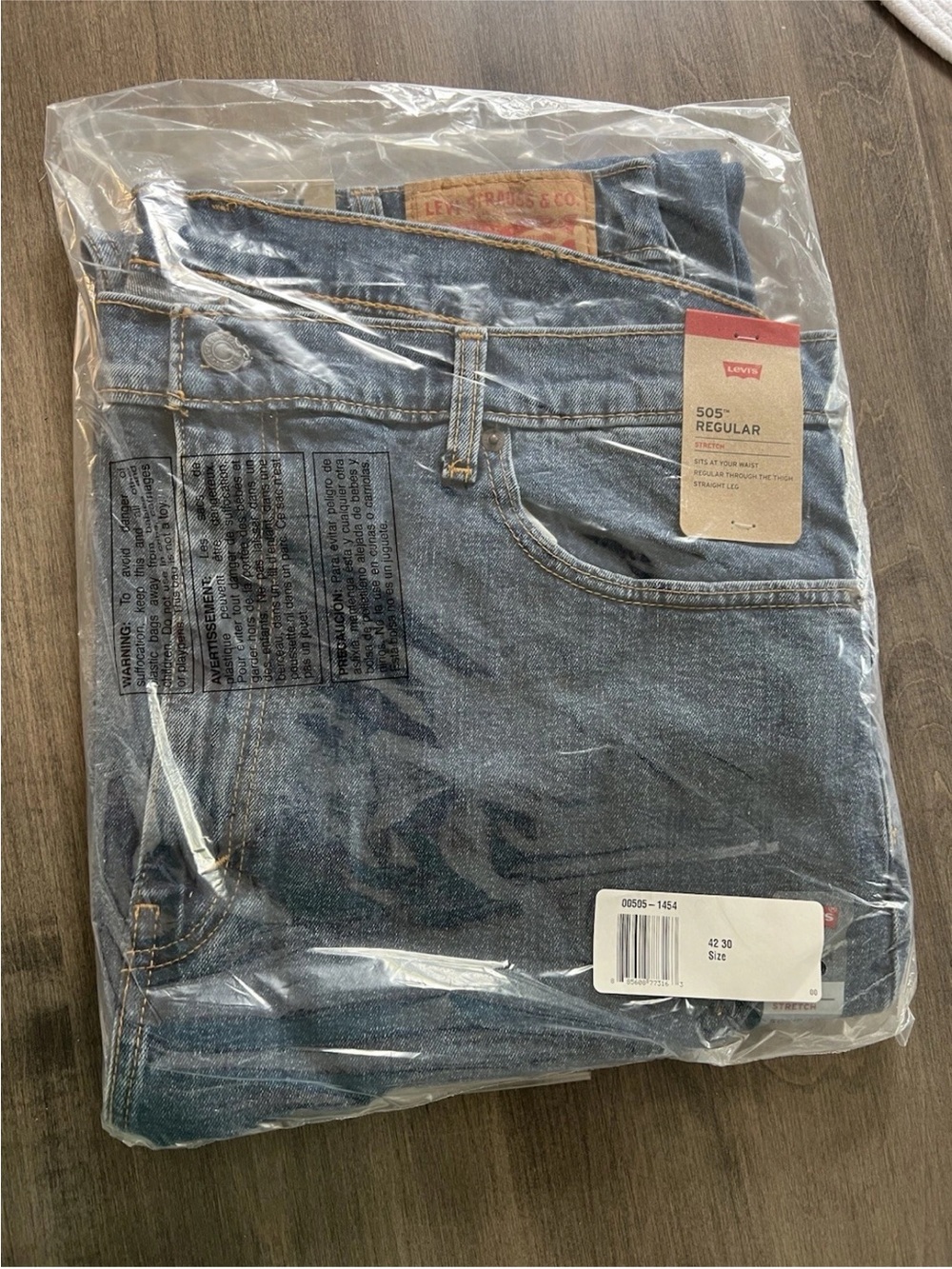Levi’s 505 Regular Fit Stretch Jeans Straight Leg Size 42 x 30 Blue NWT